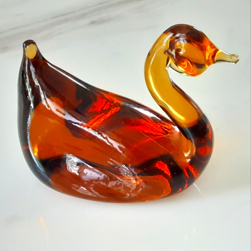 VIKING AMBER GLASS Swan Goose Duck Figurine Paperweight  - VTG